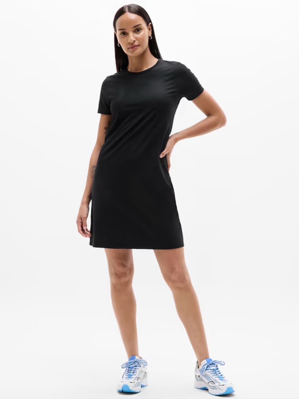 Athleta Signature Ribbed Black Short-Sleeve Tee Dress L